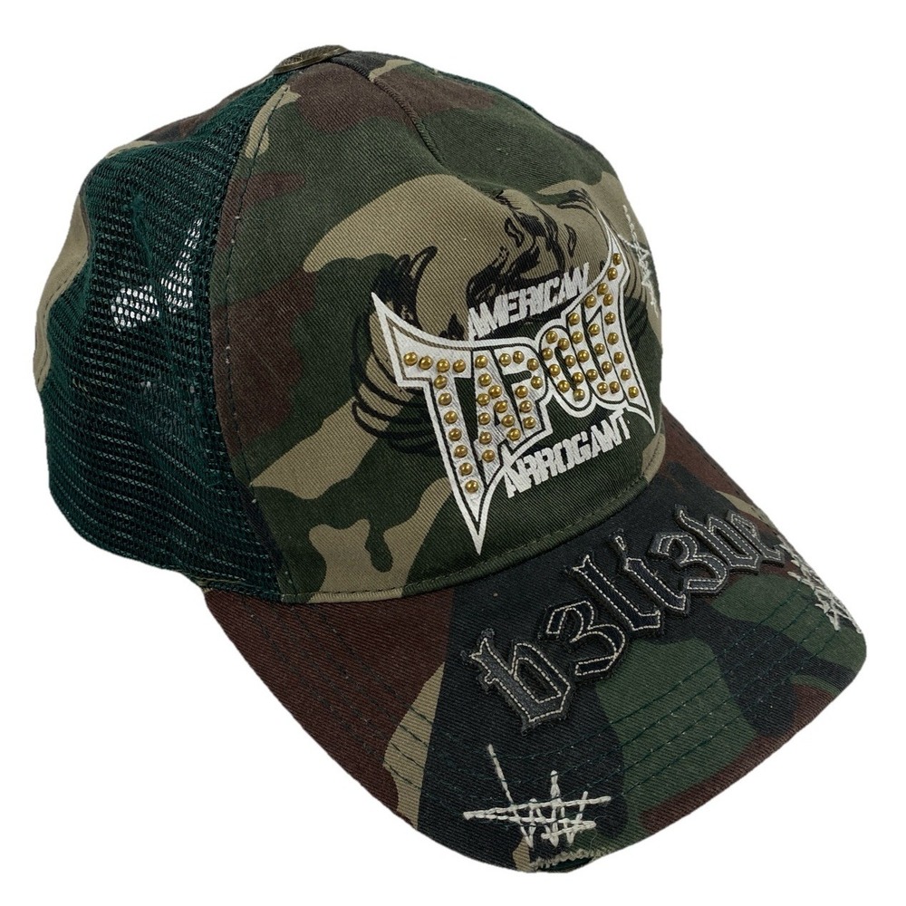 Tapout American Arrogant Camo SnapBack Hat Distressed Stitched Y2K